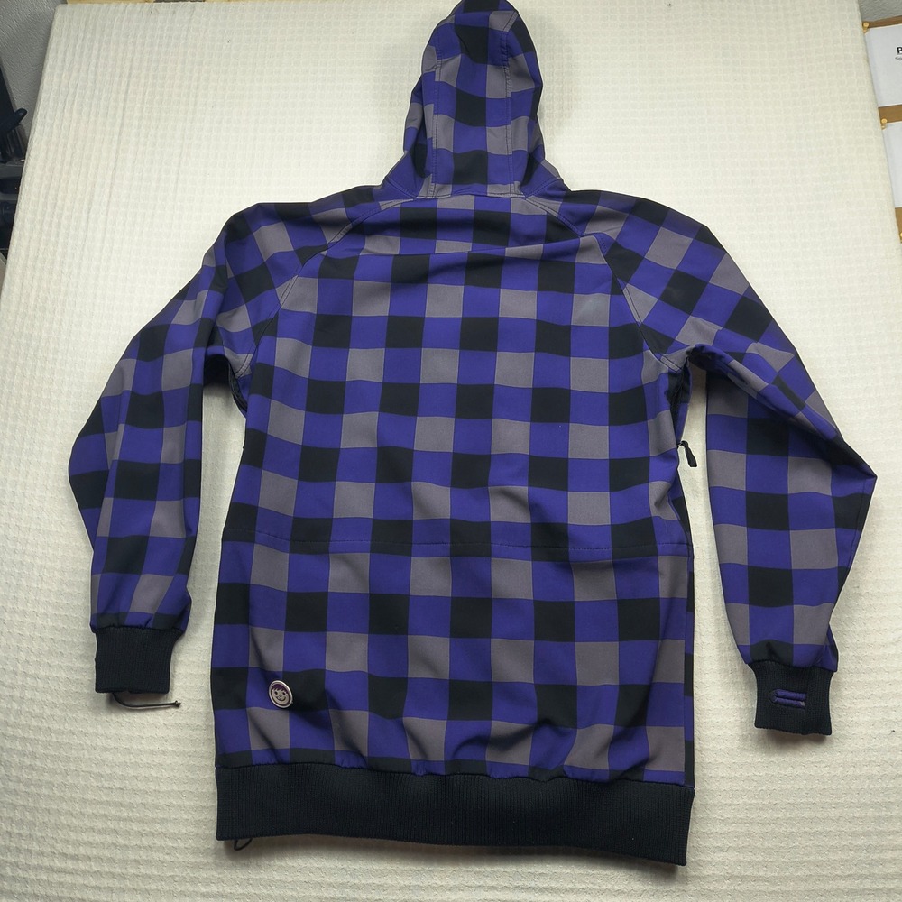 Neff Custom Threads Men Large Purple Black Buffalo Plaid Softshell Hoodie Jacket - Picture 10 of 14